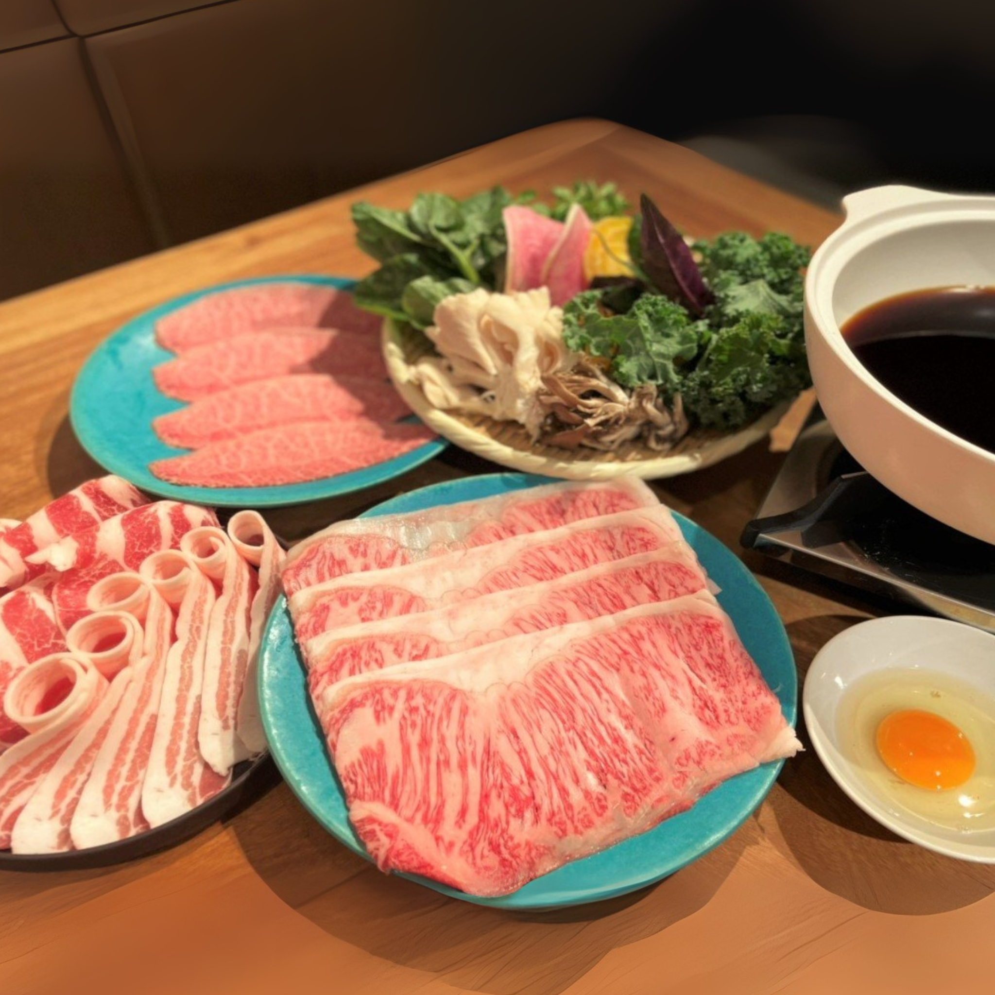 黒毛和牛&岩手県産岩中豚のカジュアルすき焼きセット(3~4人前)
